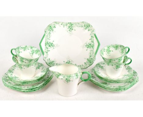 SHELLEY; an eighteen piece Art Deco part tea service, comprising cake plate, six tea plates, six saucers, four tea cups and a