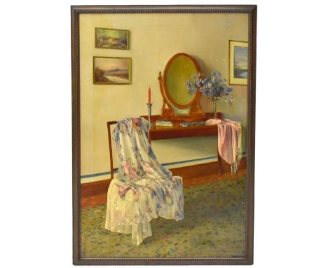 A. SHERRAH-DAVIES;&nbsp; oil on canvas, interior scene with dressing table, signed and dated 1928, 75.5 x 50cm, framed.&nbsp;