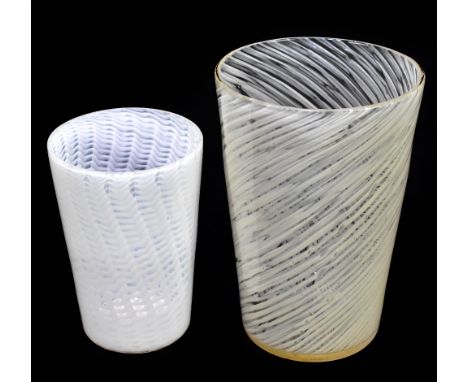 Two contemporary cylindrical vases, each internally decorated in opaque motif, possibly Murano, height of largest example 26c