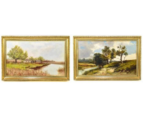 J. THORN; pair of 19th century oils on canvas, figures beside rivers, one named verso, 29 x 49cm, framed.&nbsp;Additional Inf