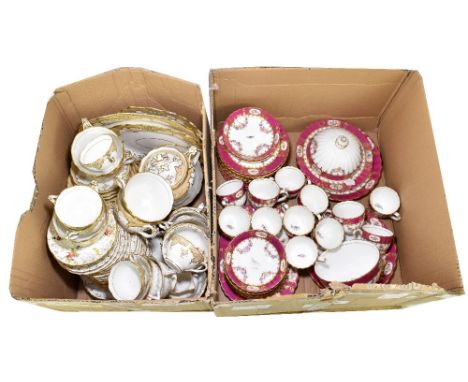 A 19th century ceramic part dinner and tea service in the manner of Rockingham, pattern number 3766, together Coalport saucer
