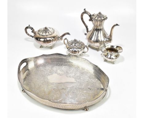 VINER'S SHEFFIELD; a silver plated four piece tea service with panelled decoration, and a matched Garrard &amp; Co silver pla