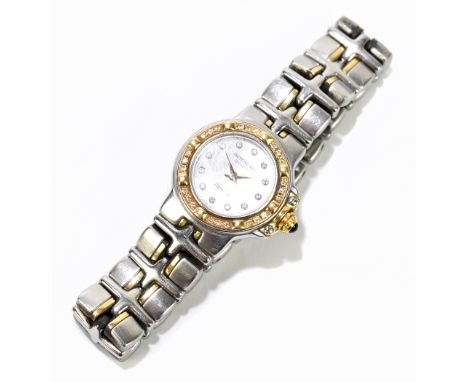 RAYMOND WEIL; a lady's Parsifal bi-metal wristwatch, the circular dial set with diamonds and with diamond set bezel, diameter
