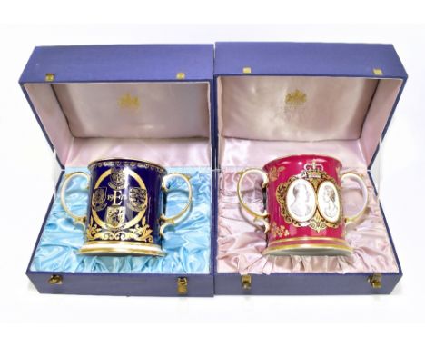 SPODE; two boxed limited edition loving cups comprising the Spode European Community Cup, no.493, with certificate, and an ex
