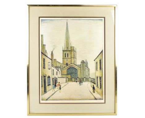 LAURENCE STEPHEN LOWRY RBA RA (1887-1976); pencil signed limited edition print, 'Burford Church', published by Grove Gallerie