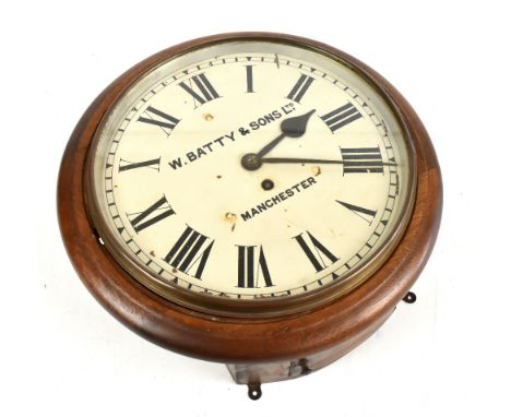W.BATTY &amp; SONS LTD MANCHESTER; a late 19th century single fusee wall clock, the enamelled dial with Roman numerals, diame