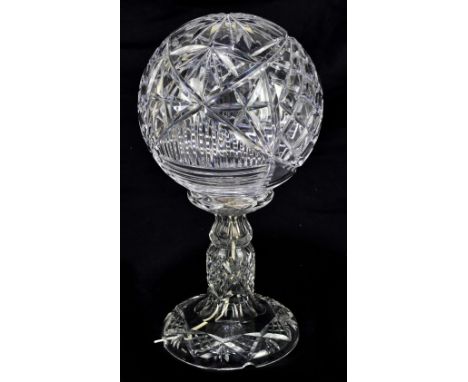 A cut glass table lamp with bulbous shade, height 41cm.Additional InformationVery minor nibbles to the facet, light scratches