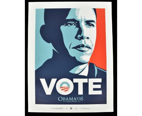 AFTER SHEPARD FAIREY; colour lithograph, 'Vote Obama 08 (2008)', produced for the presidential campaign fundraiser, unsigned,