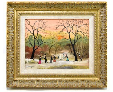HELEN LAYFIELD BRADLEY MBE (1900-1979); oil on board, 'We Went To Gather Holly in the Enchanted Garden', signed lower left, 2