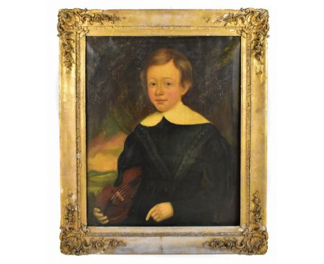 19TH CENTURY ENGLISH SCHOOL; portrait of a young boy holding a viol under his right arm, unsigned, 62 x 50cm, framed.&nbsp;