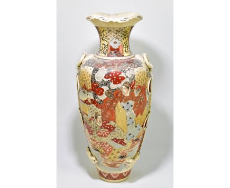 A large Japanese Satsuma earthenware vase decorated with warriors, height 62cm.&nbsp;Additional InformationCrazed throughout 