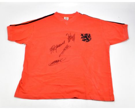 NETHERLANDS; a 1988 retro style shirt, signed to the front by Van Basten, Guillet and Rijkaard, size XXL.Additional Informati