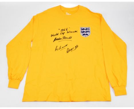 ENGLAND; a 1966 World Cup winners goalkeeper's shirt, signed by Banks, Bonetti and Springett, size M.Additional InformationCr