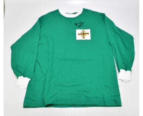 GEORGE BEST; a Toffs long sleeved Northern Ireland shirt, signed to the front and inscribed 'Best Wishes', size XL.Additional