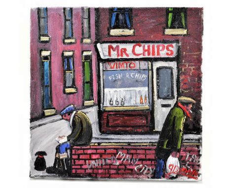JAMES DOWNIE (born1949); oil on canvas, 'Mr Chips', signed lower right, 30 x 30cm, unframed. (D)Additional InformationGood co