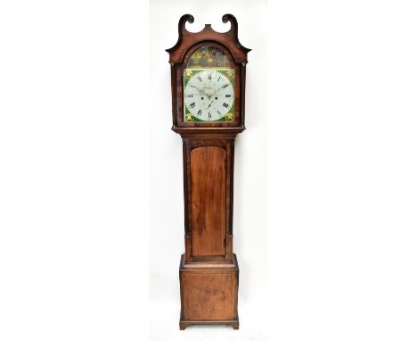 THOMAS PRINGLE, DALKEITH; a 19th century mahogany eight day longcase clock, the painted face decorated with Britannia beside 