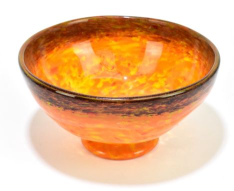 A Scottish Art Glass footed bowl in the manner of Monart, with internal mottled decoration, height 10cm, diameter 19cm.Additi