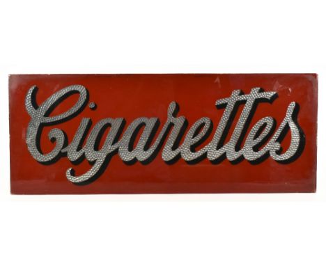 A vintage glass foil backed cigarette advertising sign, 29 x 75cm, with a small selection of smoking related collectors' item