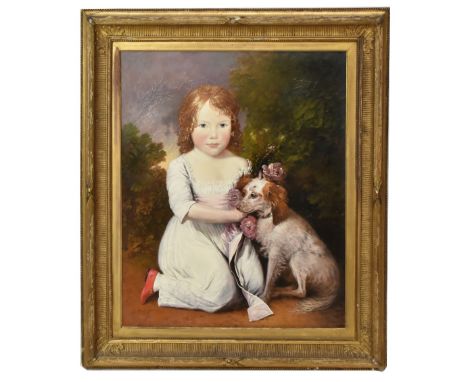 S. MILLER; 18th century oil on canvas, portrait of a girl and a dog, signed lower left and dated 1798, 75 x 62cm, framed.&nbs