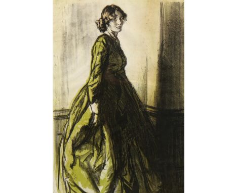 Gerald Spencer Pryse (1881 - 1956), colour lithograph, The Green Dress, signed in pencil, 44cm x 32cm, framedHeavy staining i