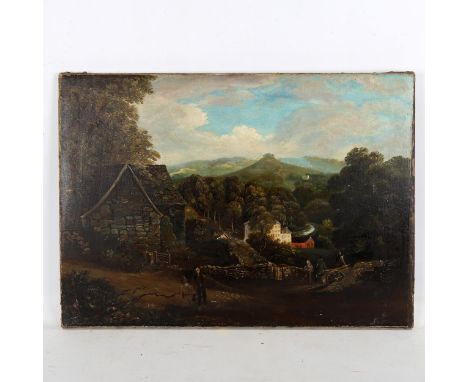 19th century British/Irish School, oil on canvas, extensive landscape, unsigned, 48cm x 66cm, unframedRe-lined but no obvious