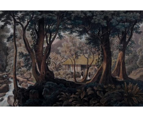19th century lithograph, Taldenia Bungalow Ceylon, from the book A Journey In India, 23cm x 33cm, and a Copley Fielding litho