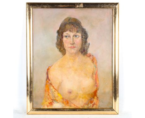 Frank Dobson, oil on board, nude portrait, unsigned, 50cm x 40cm, framed Good original condition, inscription on back board s