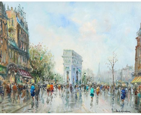 Salvadore Demone (born 1928), oil on canvas, Parisian scene, signed, 33cm x 40cm, framedA light surface canvas impression in 