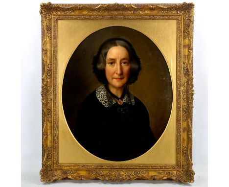 19th century oil on canvas, portrait of a woman, unsigned, 60cm x 50cm, framedGood condition, canvas has been re-lined but no