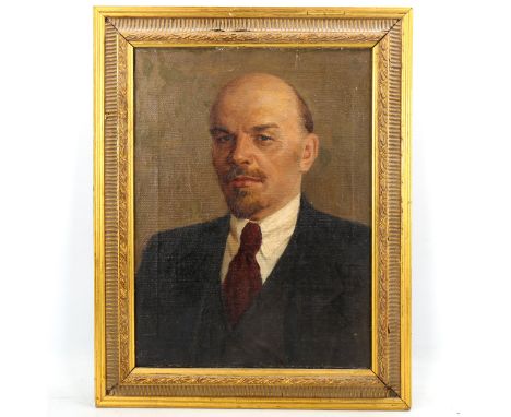 V Simashkevish, oil on canvas, portrait of Lenin, inscribed verso with date 1961, 48cm x 36cm, framedA few very minor surface