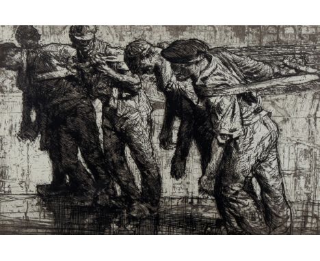 Frank Brangwyn, lithograph, workmen, unsigned, from and edition of 500 copies, image 35cm x 50cm, framedGood condition 