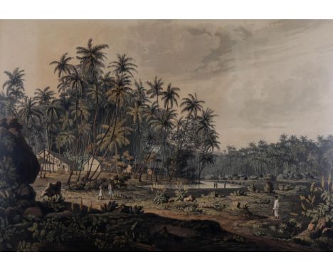 Henry Salt, lithograph, view near Point De Galle Ceylon, engraved by D Havell 1809, image 42cm x 60cm, framedSlight paper dis