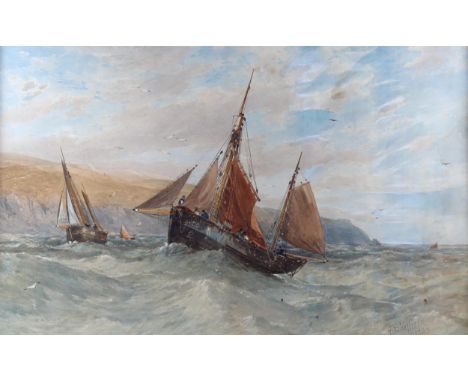 G Sheffield, 19th century watercolour, fishing fleet off the coast, signed and dated 1883, 60cm x 90cm, framedProbably very s