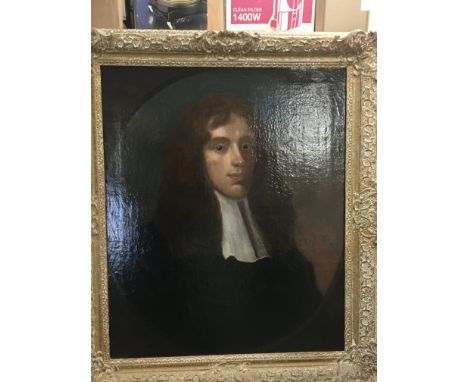 A framed early 18th century portrait. Possible Thomas Mills. Bishop (1671-1740) the paging relined and restoration. 81x93cm
