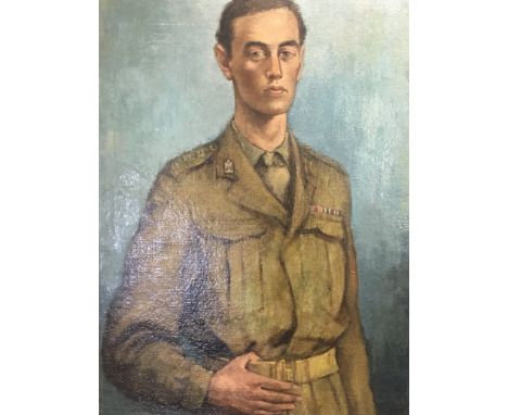 An unframed oil painting on canvas. Half length Portrait of a British Military officer possibly from The Regiment The Royal S