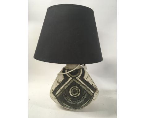 A Contemporary Ceramic lamp by Bernard Rooke with a black shade Height including shade Hight 46cm