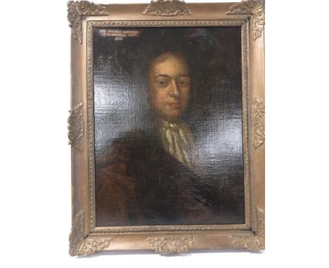 A framed oil painting on canvas an 18th century portrait on canvas presumed to be Sir Thomas Ambrose Sheriff of Essex circa 1