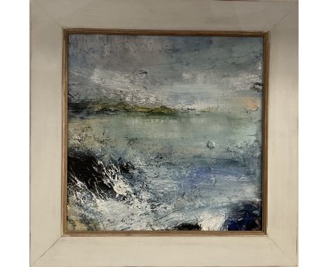 Nicola Rose, contemporary oil on board of a seascape. 54 x 54cm.
