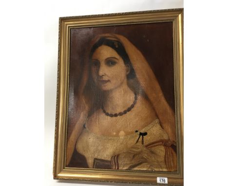 A framed oil painting portrait of a lady unsigned and unattributed.