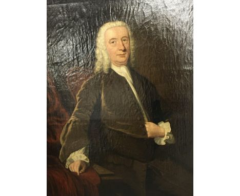 A large framed 18th oil painting on canvas half length portrait of a Gentleman painted in the style of Thomas Frye. 136x116cm