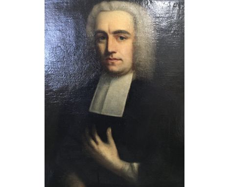 A late 18th or early 19th century gilt framed oil painting portrait of a clergyman. Unsigned and unattributed. 74x89cm