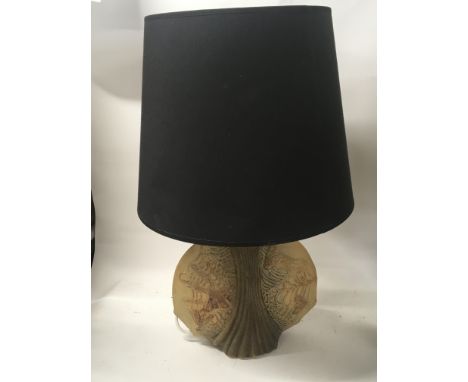 A Ceramic Contemporary lamp with raised insects moths with a black shade Height. 64cm