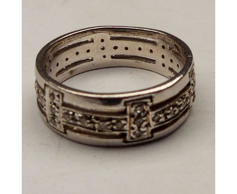 9ct white gold eternity ring, pierced set with diamonds,size L, 3.4g. 