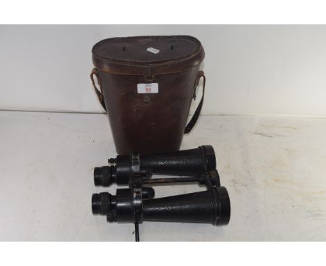 VINTAGE MILITARY ISSUE FIELD BINOCULARS IN FITTED LEATHER CASE