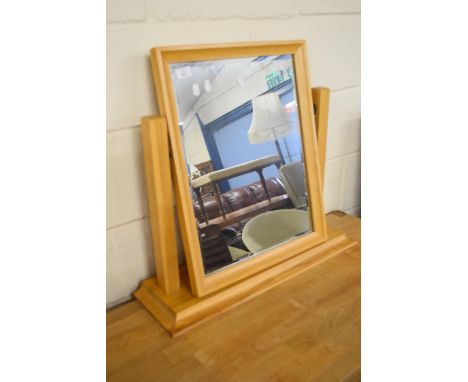 MODERN LIGHT OAK FRAMED DRESSING TABLE MIRROR, 66CM WIDE