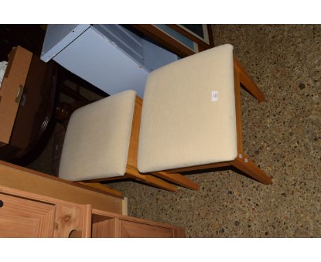 PAIR OF WILLIS &amp; GAMBIER LTD LIGHT OAK STOOLS WITH UPHOLSTERED TOPS, 47CM WIDE