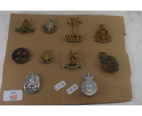 COLLECTION VARIOUS MILITARY BADGES INCLUDING FIRST AID NURSING YEOMANRY, THE ROYAL SUSSEX REGT, THE ROYAL ARMY ORDNANCE CORPS
