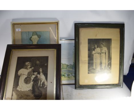 MIXED LOT: AFTER ARTHUR FISLEY, BLACK AND WHITE PRINT, GIRL WITH DOGS, FURTHER PRINT "WHAT IS FAITH" AND TWO OTHERS (4)