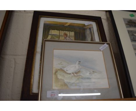 PRINT AFTER PHILIP DADD, TOGETHER WITH A FRAMED WATERCOLOUR STUDY OF PTARMIGAN, BOTH FRAMED AND GLAZED