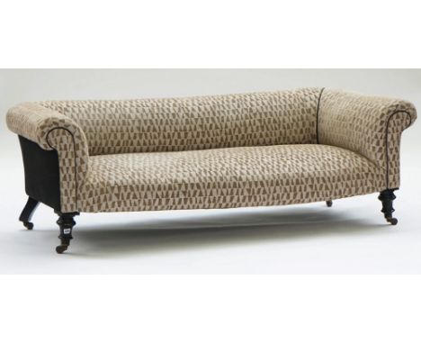 A late Victorian hounds tooth print upholstered Chesterfield sofaOn turned ebonised supports, 205cm wide; 66cm highCondition 